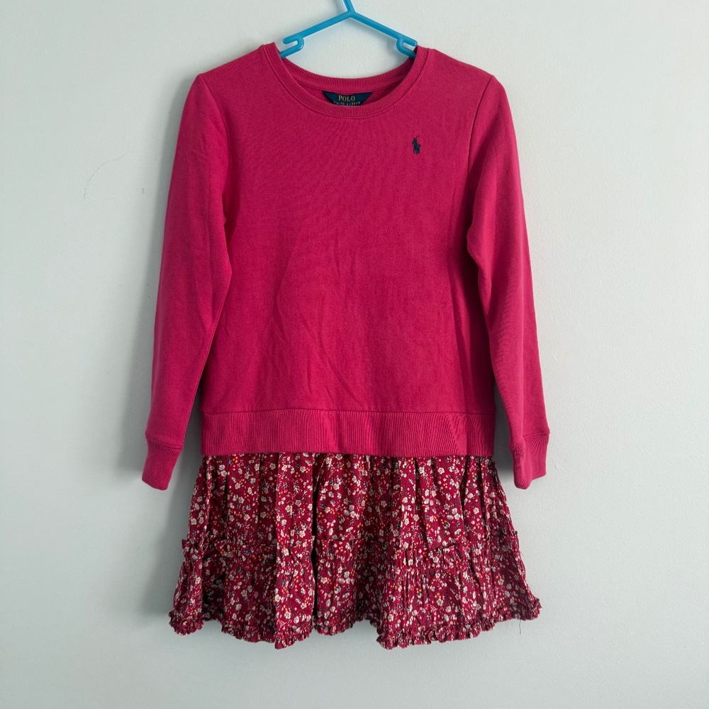 Polo‎ Ralph Lauren Girls Floral Woven-Skirt Fleece Dress Size XL(16)
